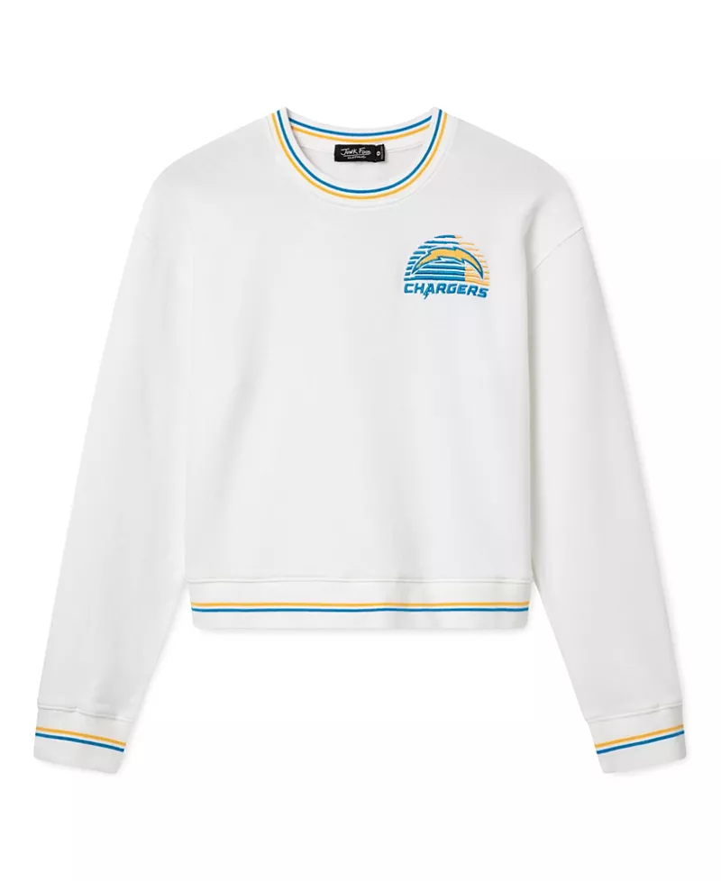 Junk Food Clothing Women's Los Angeles Chargers Cropped Striped Rib Fleece