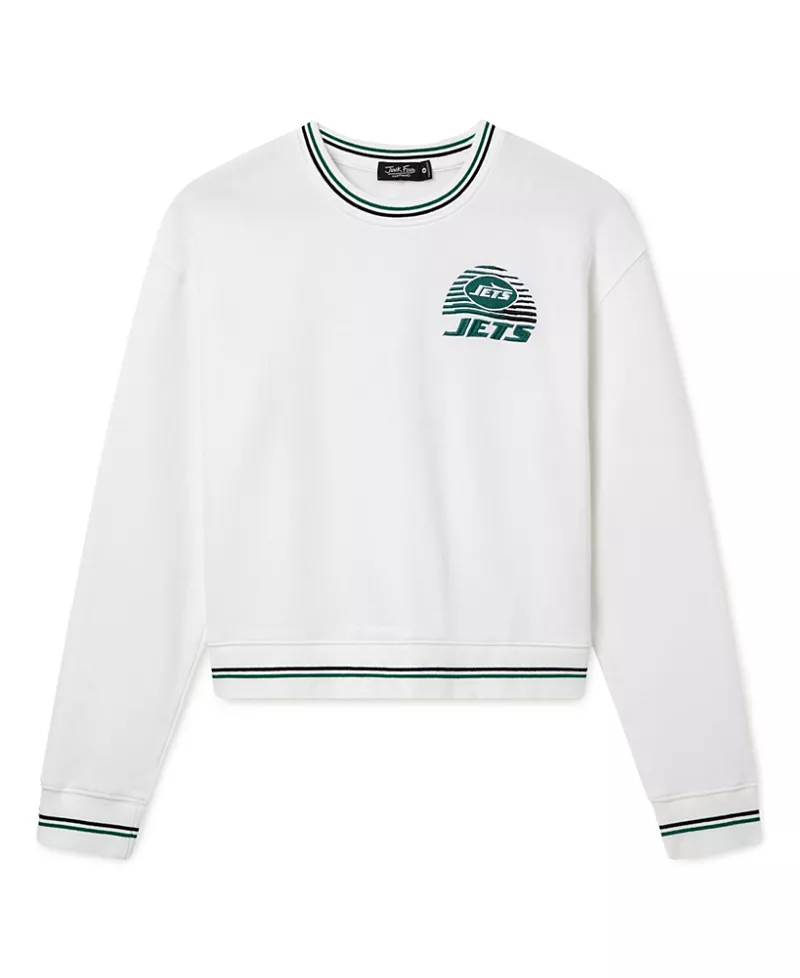 Junk Food Clothing Women's New York Jets Cropped Striped Rib Fleece
