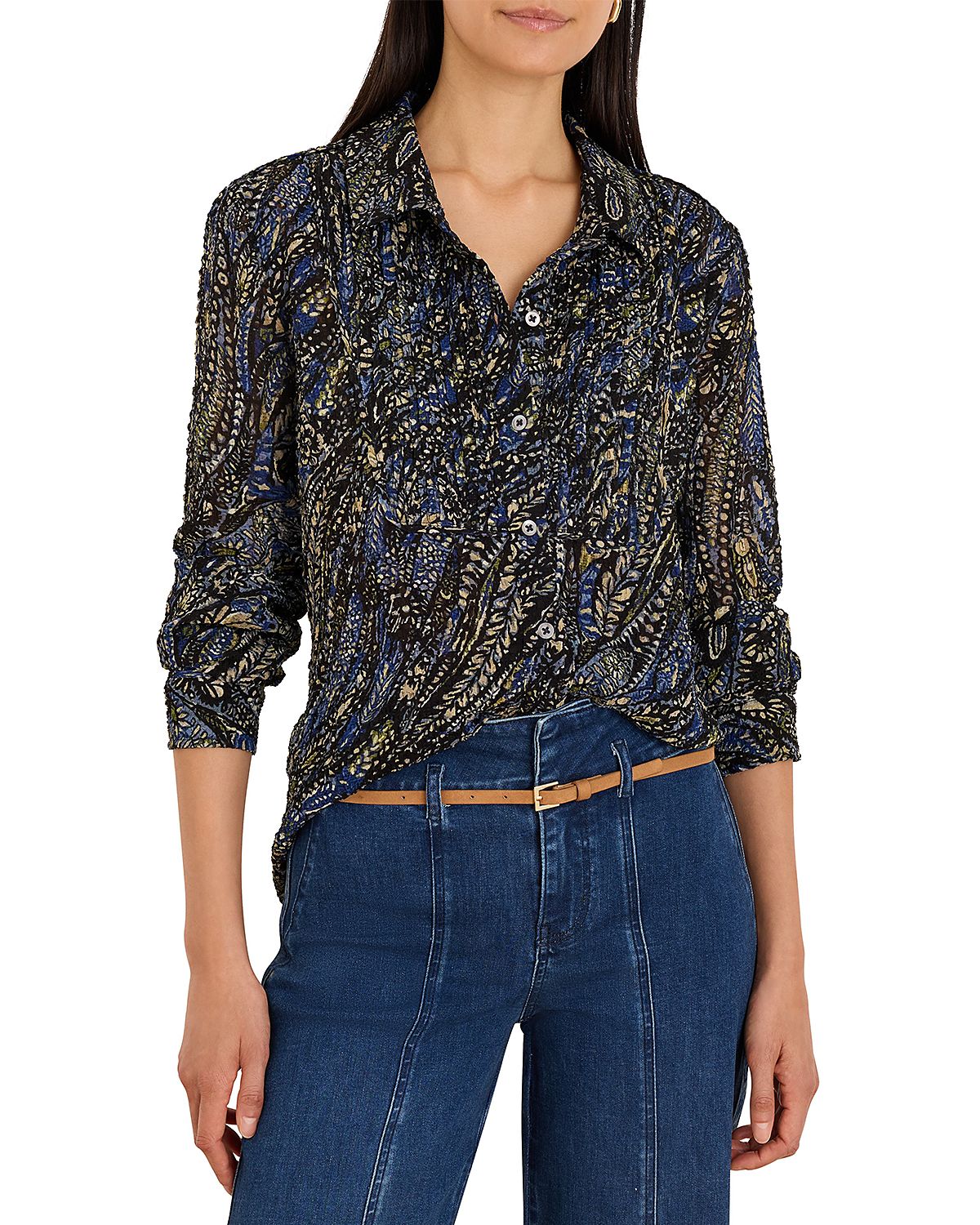 Nic+Zoe Portobello Paisley Spread Collar Chiffon Shirt