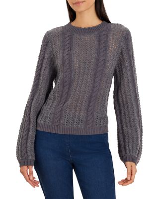 Mixed Knit Puff Sleeve Sweater 
