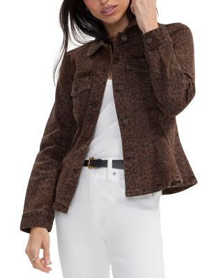 Cotton-Blend Animal Print Flare Hem Trucker Jacket