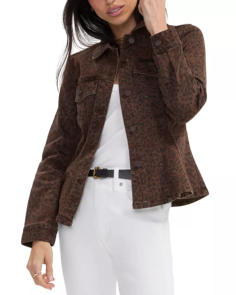 Liverpool Los Angeles Cotton-Blend Animal Print Flare Hem Trucker Jacket
