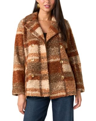 Check Print Double Breasted Peacoat 