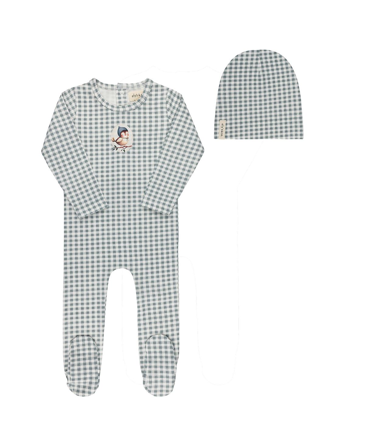 Ely's & Co. Unisex Gingham Owl Collection Footie + Beanie - Baby