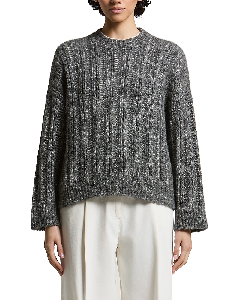 Peserico Rib Knit Crewneck Sweater In Mercury Grey