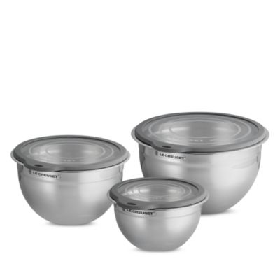 Le Creuset Stainless Steel Mixing Bowls with Glass Lids, Set of 3