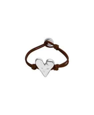  Brown Leather Strap with Sterling Silver-Plated Heart Detail