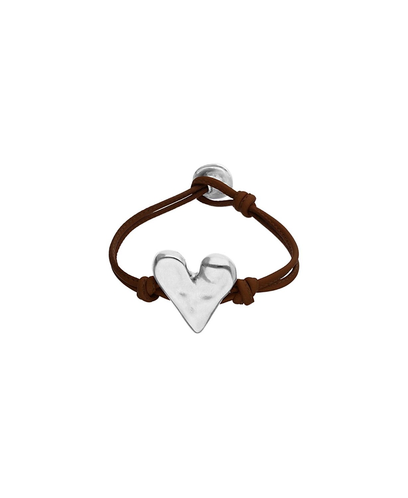 Unode50 Brown Leather Strap with Sterling Silver-Plated Heart Detail · M