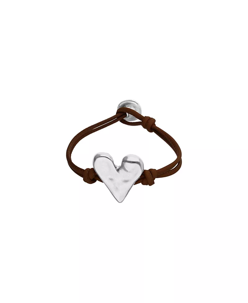 UNOde50 Brown Leather Strap with Sterling Silver-Plated Heart Detail