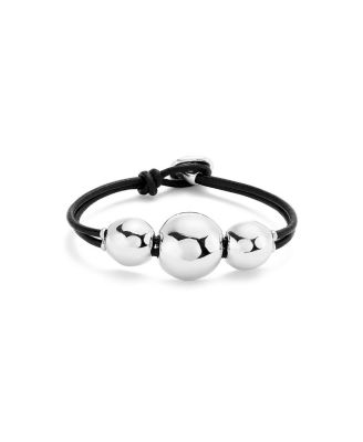  Sterling Silver-Plated Leather Strap with Three Large Central Balls