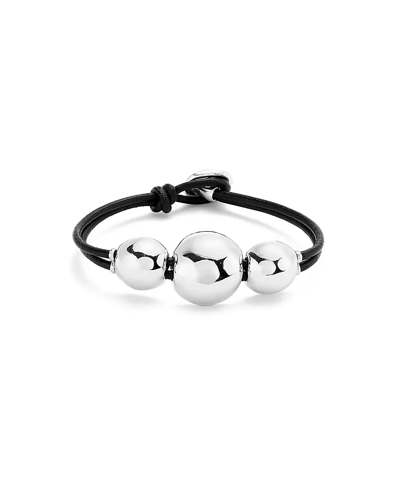 UNOde50 Sterling Silver-Plated Leather Strap with Three Large Central Balls