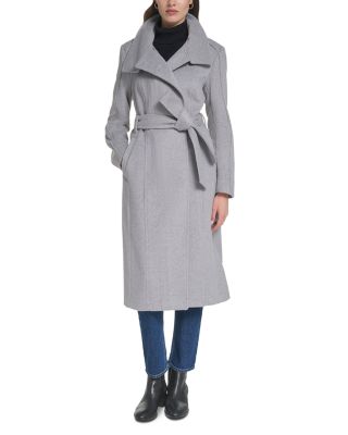 Asymmetric Belted Wool Blend Coat