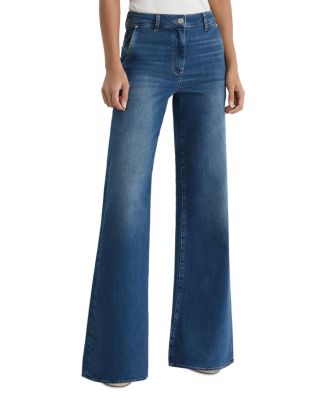 Petite Addie Cotton Blend Stretch High Rise Wide Leg Jeans in Mid Blue