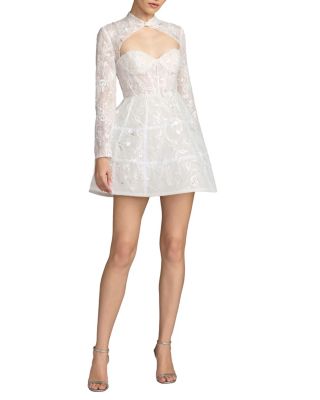  Lace Long Sleeve Mandarin Collar A Line Mini Dress