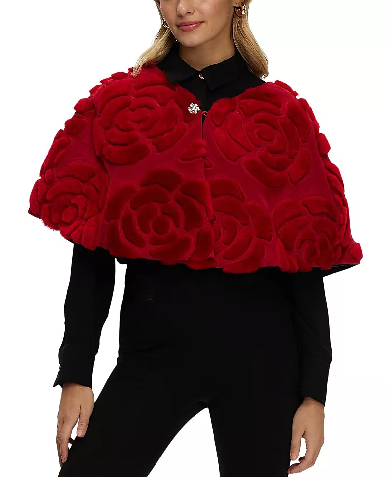 Gorski Select Shearling Lamb and Suede Floral Embroidered Stole Reversible to Wool and Cashmere Crafted by Loro Piana