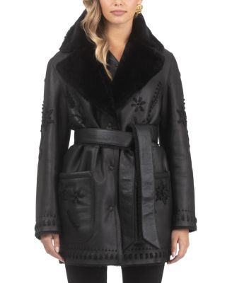  Merino Shearling Lamb Jacket with Embroidery and Belt