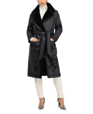  Merino Shearling Lamb Short Coat with Embroidery and Belt