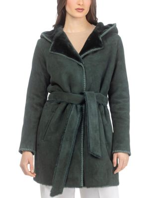  Merino Shearling Lamb Parka with Embroidered Trim with Belt