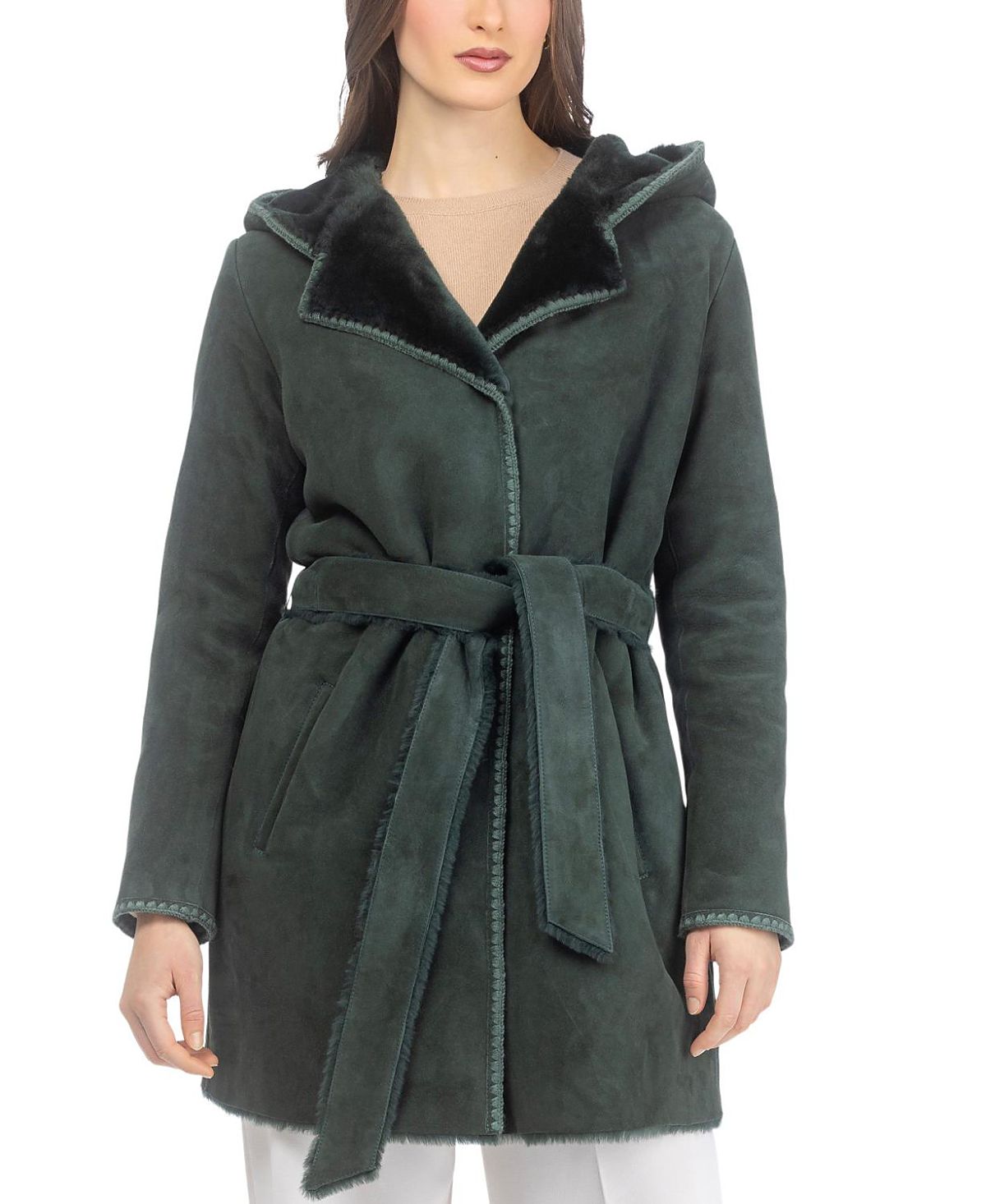 Gorski Merino Shearling Lamb Parka with Embroidered Trim with Belt