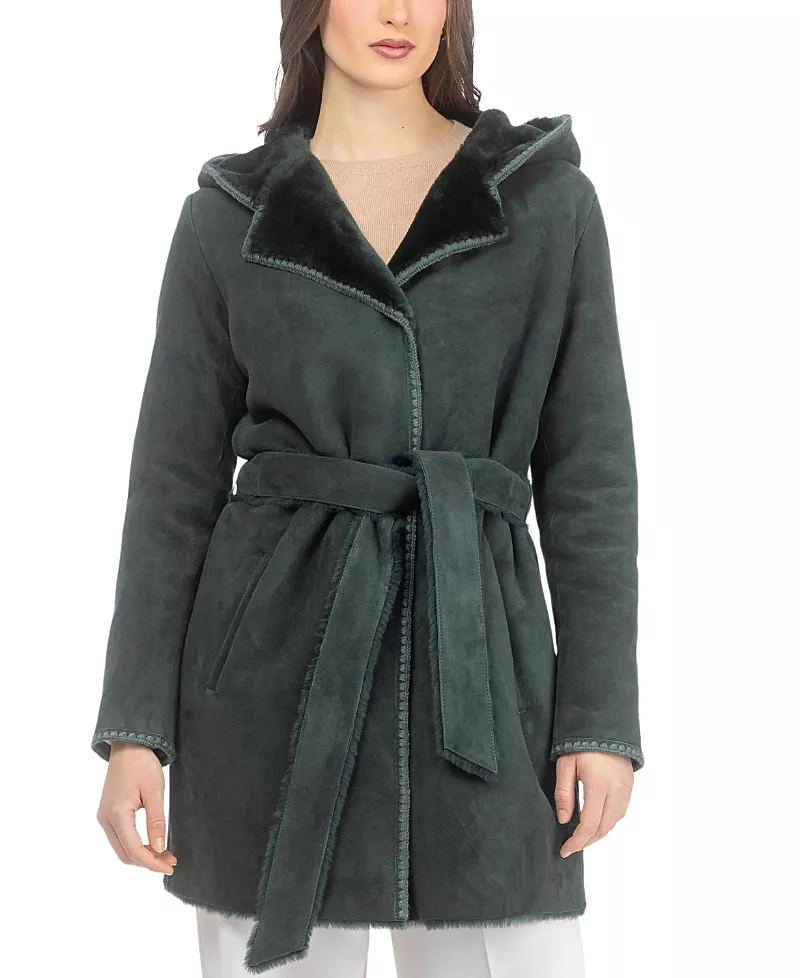 Gorski Merino Shearling Lamb Parka with Embroidered Trim with Belt