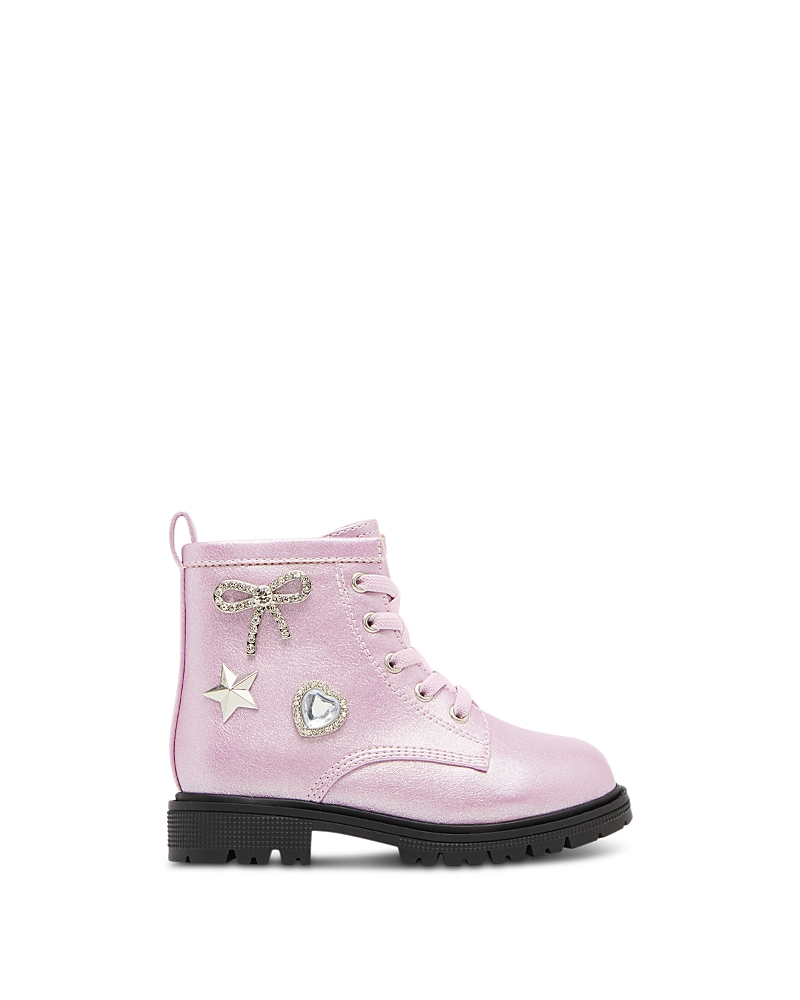 Steve Madden Girls' Thiggins Rhinestone Embellished Combat Boots Toddler, Little Kid