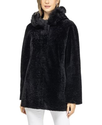  Reversible Textured Shearling Lamb Parka with Merinillo Shearling Lamb Hood Trim