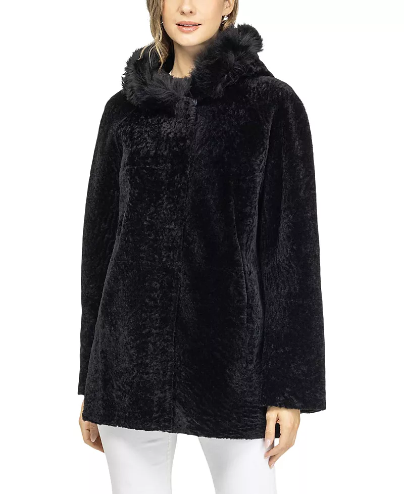 Gorski Reversible Textured Shearling Lamb Parka with Merinillo Shearling Lamb Hood Trim