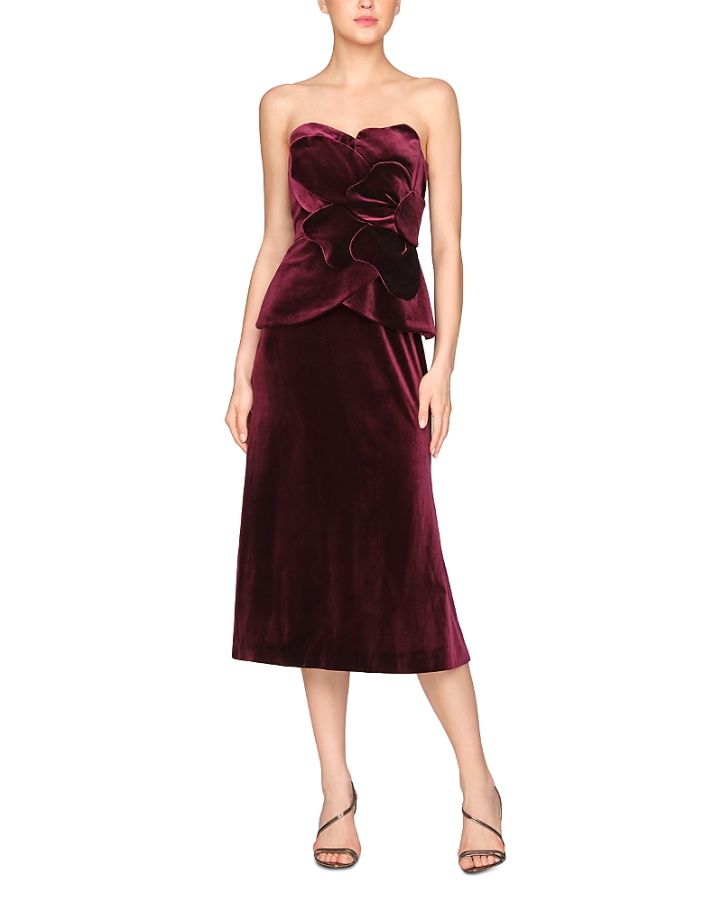 Theia Kelsey Sculpted Velvet Stretch Strapless Dress