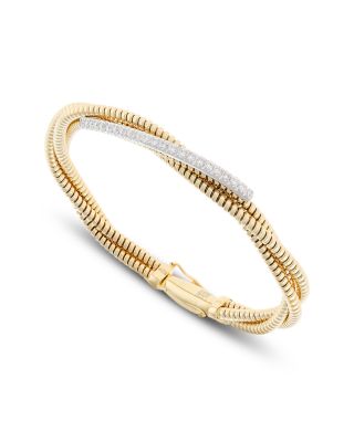 18K Yellow Gold Via Mercanti Diamond Twisted Tubogas Bangle Bracelet, 0.34 tcw