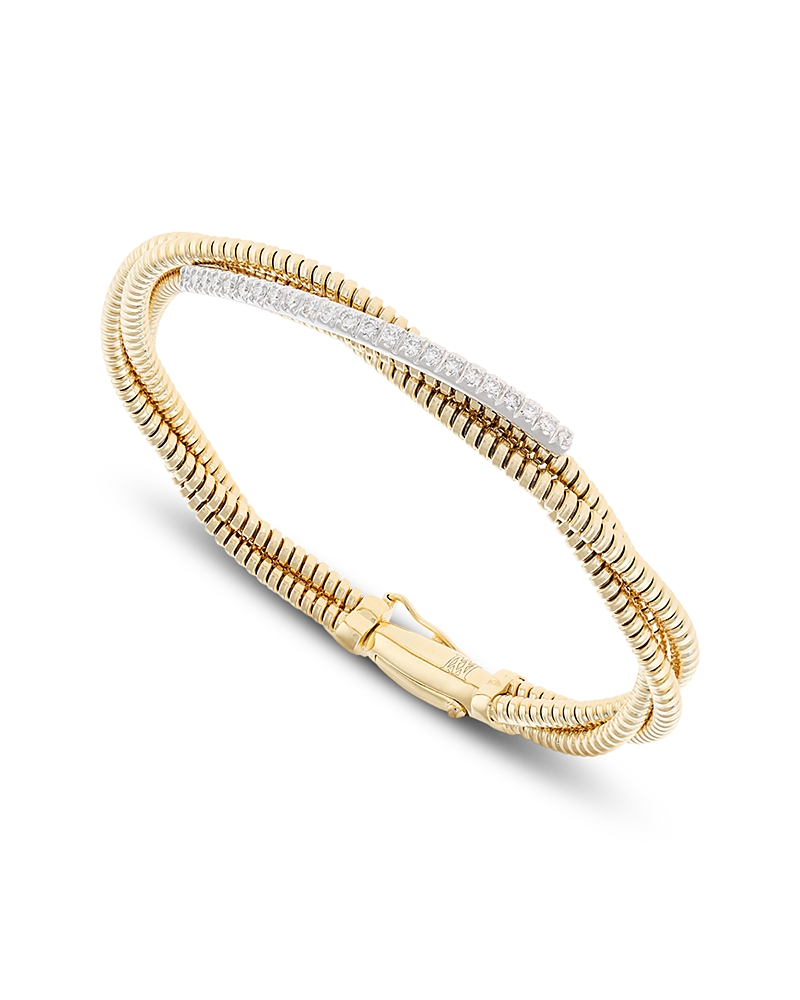 Alberto Milani 18K Yellow Gold Via Mercanti Diamond Twisted Tubogas Bangle Bracelet, 0.34 tcw