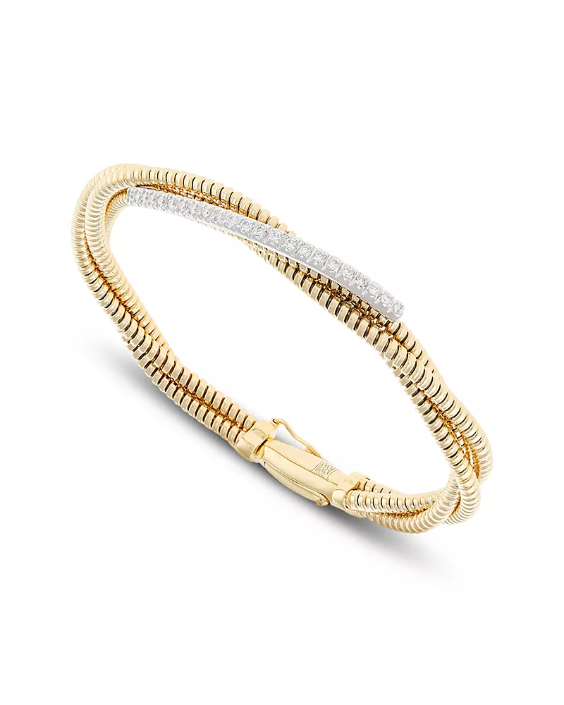 Alberto Milani 18K Yellow Gold Via Mercanti Diamond Twisted Tubogas Bangle Bracelet, 0.34 tcw