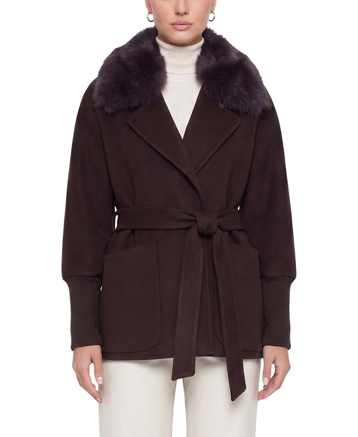Gorski Fabric Jacket with Detachable Shearling Lamb Collar, Belt