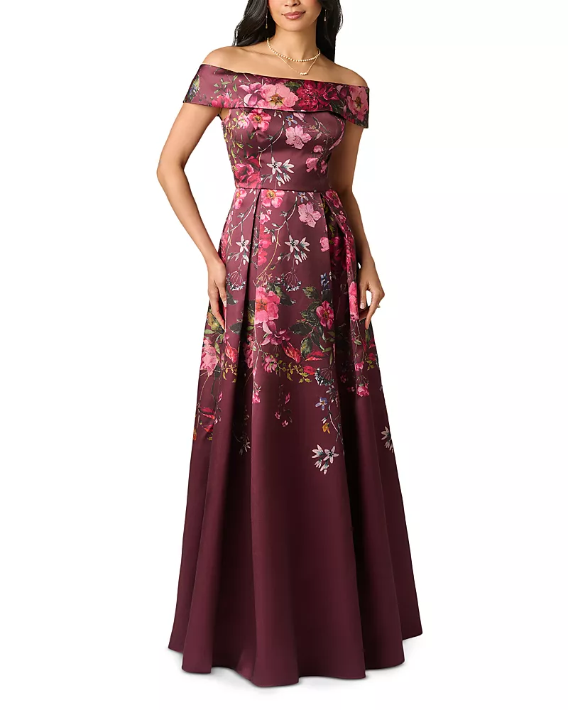 Adrianna Papell Off-the-Shoulder Short Sleeve Gown