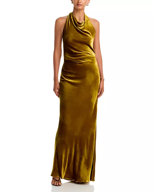 Reannon Velvet Draped Halter Gown