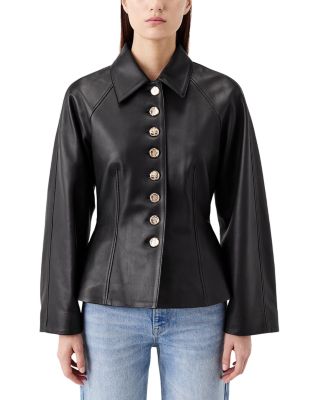 Leather Peplum Hem Raglan Sleeve Jacket