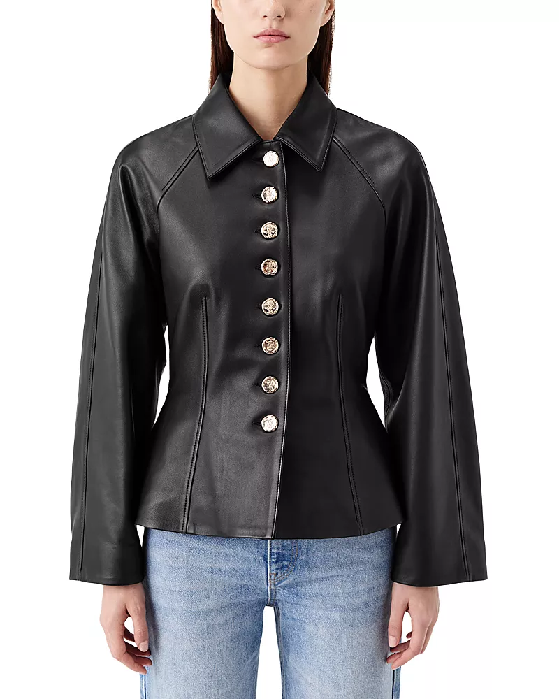 TRESSE Leather Peplum Hem Raglan Sleeve Jacket