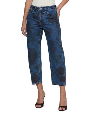 Mallis High Rise Printed Bow Leg Jeans in Burgundy Romantic Rose