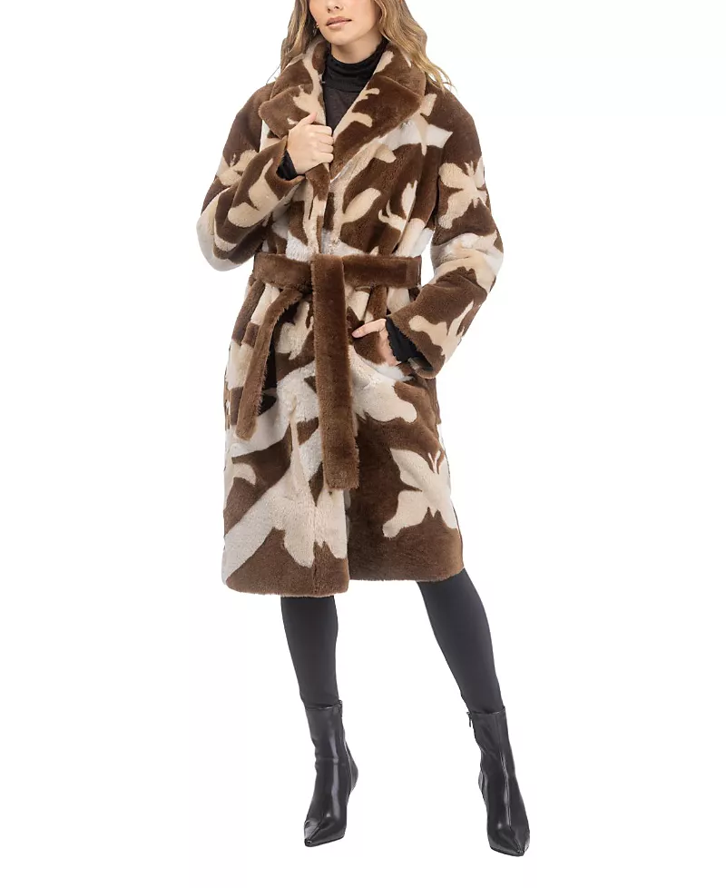 Gorski Reversible Merino Shearling Lamb Short Coat with Butterfly Intarsia and Belt
