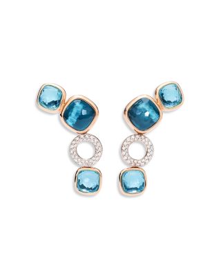 18K White & Rose Gold Nudo Multi Gemstone & Diamond Bezel Drop Earrings