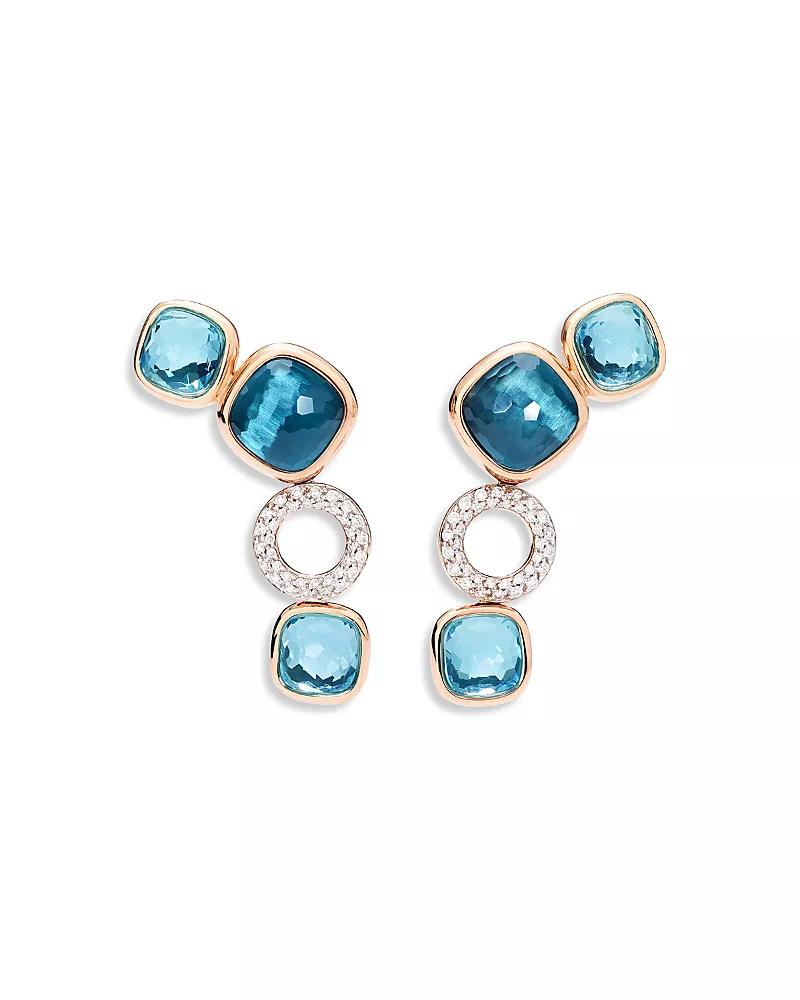 Pomellato 18K White & Rose Gold Nudo Multi Gemstone & Diamond Bezel Drop Earrings