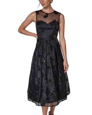 Illusion Neck Bead Embroidered Fit & Flare Dress