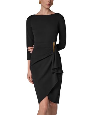Cascade Ruffle Boat Neck Sheath Dress