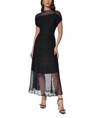 Sheer Panel Mock Neck Midi Sweater Dress
