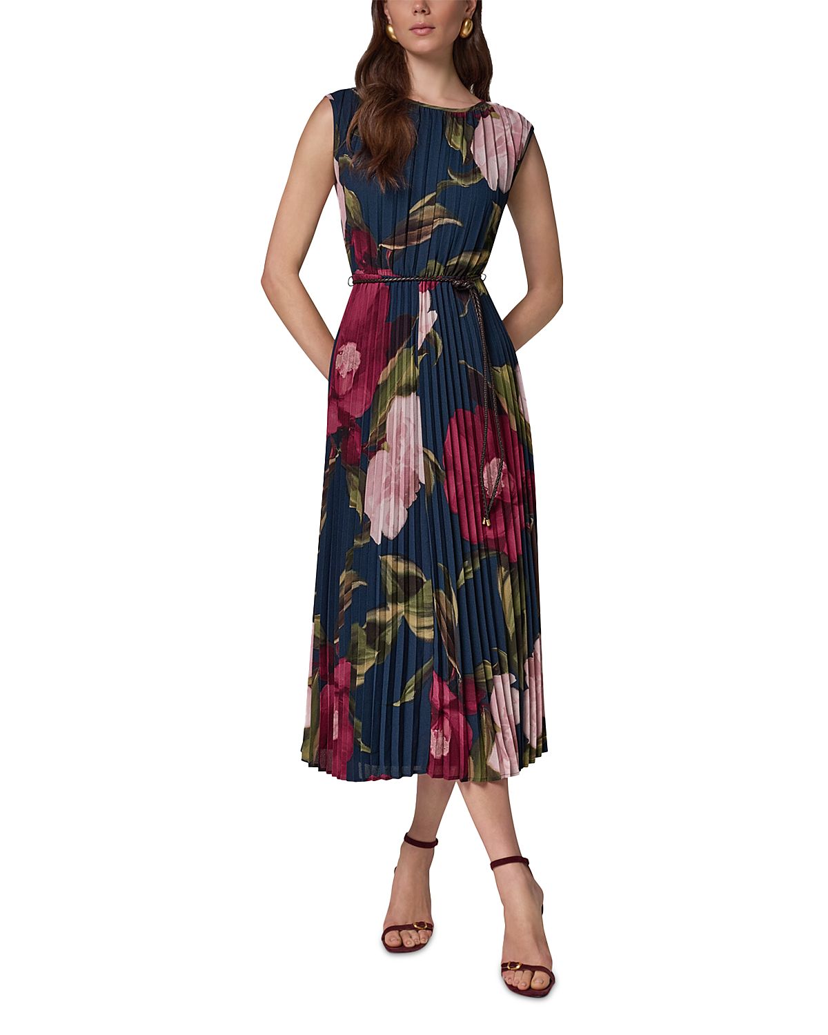 Donna Karan New York Printed Chiffon Pleated A Line Midi Dress