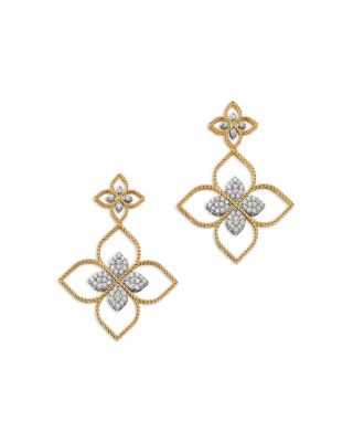 18K White & Yellow Gold Princess Diamond Flower Drop Earrings, 0.97 tcw