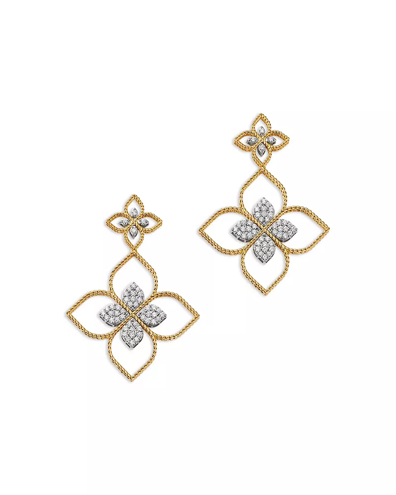 Roberto Coin 18K White & Yellow Gold Princess Diamond Flower Drop Earrings, 0.97 tcw