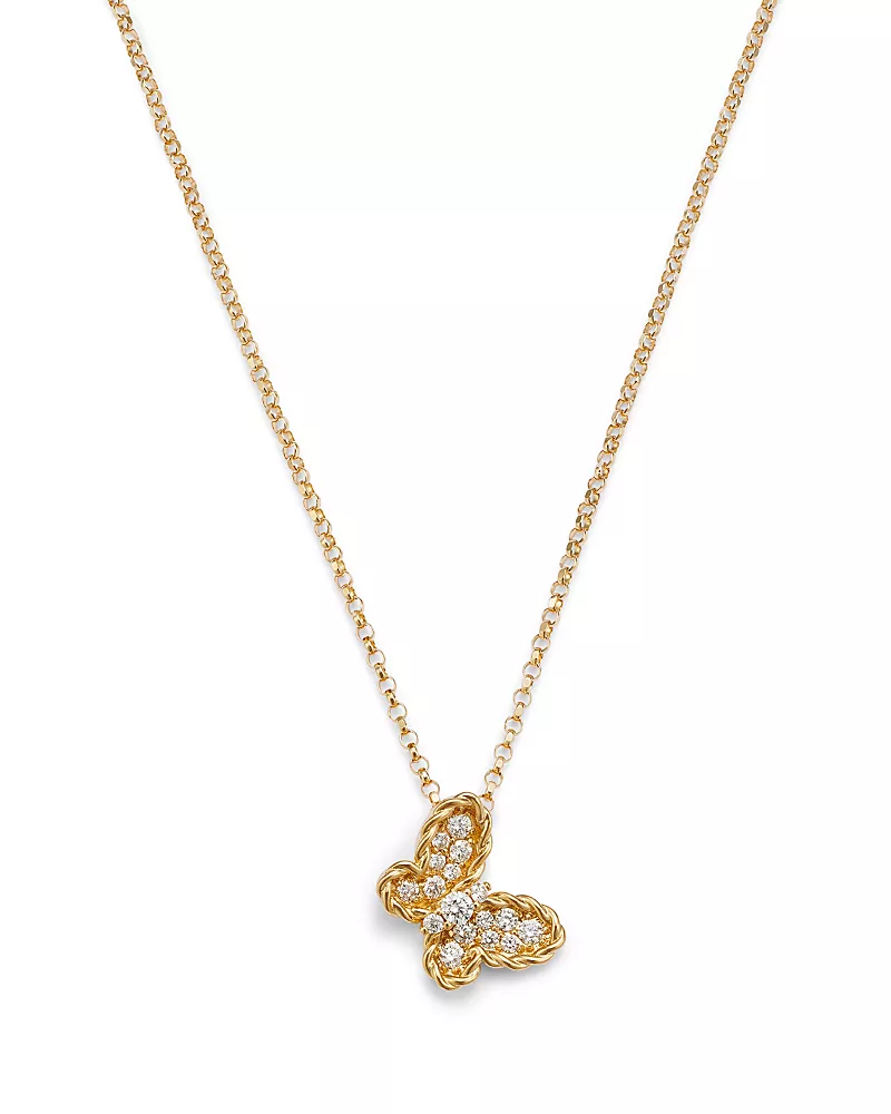 Roberto Coin 18K Yellow Gold Diamond & Mother of Pearl Butterfly Pendant Necklace, 0.15 tcw