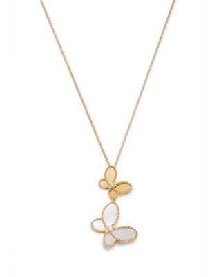 18K Yellow Gold Jasmine Mother of Pearl & Diamond Butterfly Pendant Necklace, 16-18"