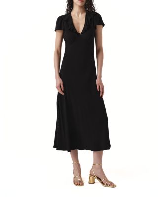 Ghost London Kimmy Frill Neck Crepe Midi Dress