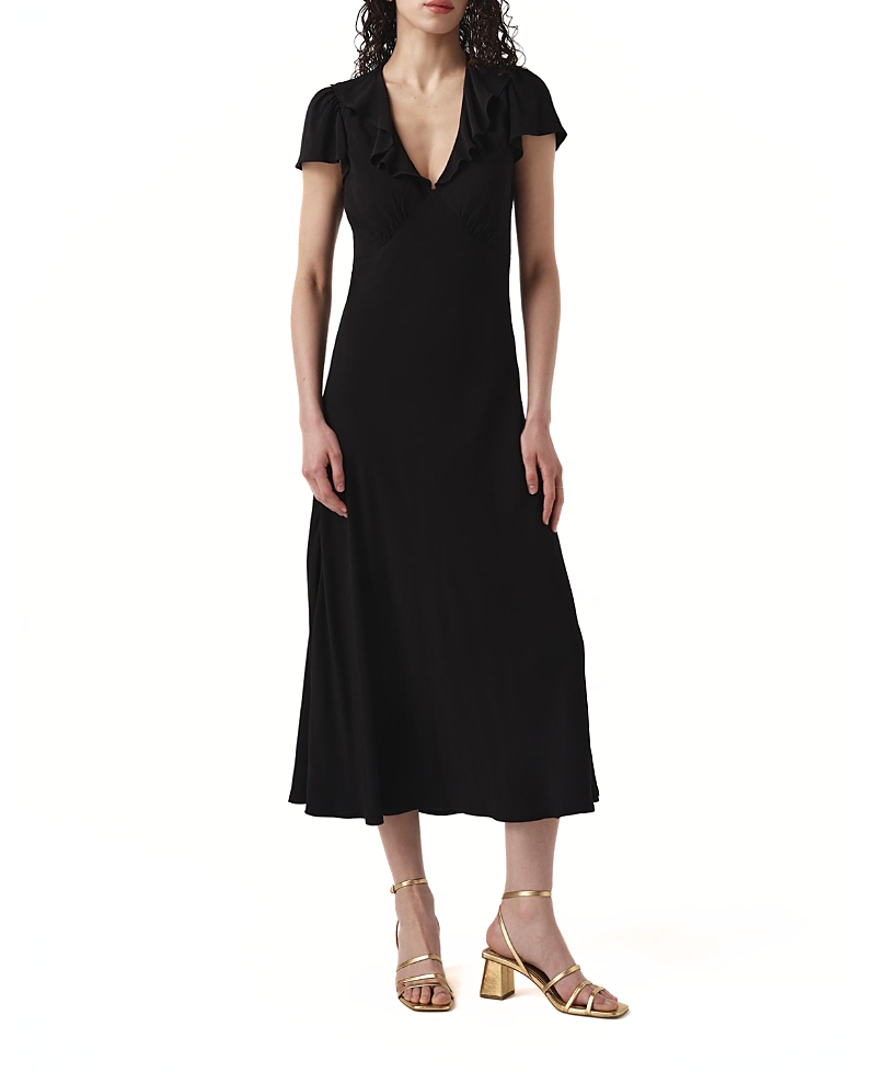 Ghost London Kimmy Frill Neck Crepe Midi Dress